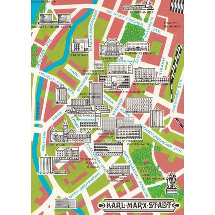 Karl Marx Stadt German Germany Map Karte Postcard