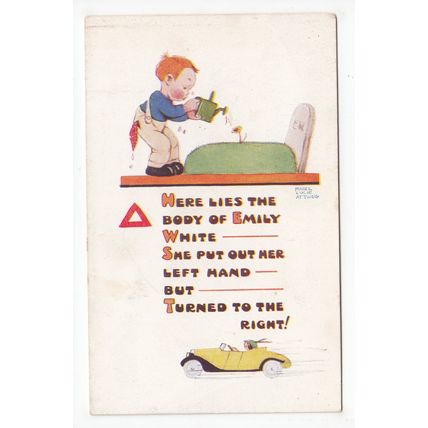 Emily White Body Motor Car Artist Signed Mabel Lucie Attwell Postcard Art 2317