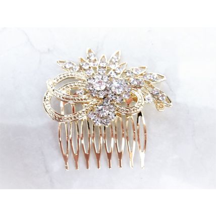 Gold or silver crystal flower hair comb barrette clip bridal clip bridal