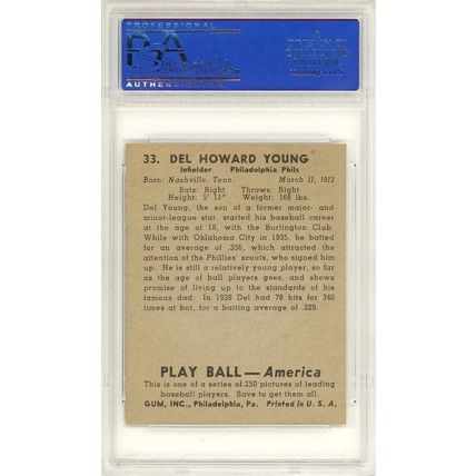 1939 Play Ball Del Young #33 PSA 8 P1266