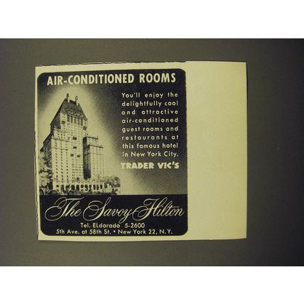1959 Savoy Hilton Hotel Ad - Air-Conditioned Rooms