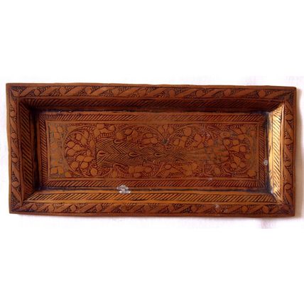 Brass key tray circa 1950 carved Japanese peacock design 7 ins x 3 ins