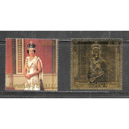 TUVALU FUNAFUTI 1987 40TH WEDDING RUBY GOLD FOIL 22K STAMP $1.75 & NORMAL STAMP