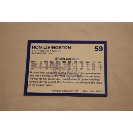 Ron Livingston 1991 Collegiate Collection UCLA NO. 59