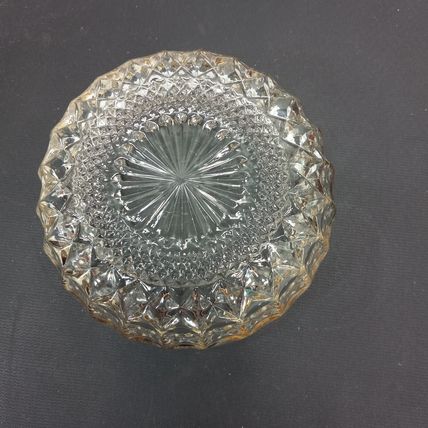 Clear Crystal Design Silver Plated Rim Cut Glass Serving Dish Bowl 4 3/4"