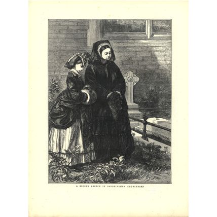 A RECENT SKETCH IN SANDRINGHAM CHURCHYARD 1872 VICTORIAN ENGRAVING