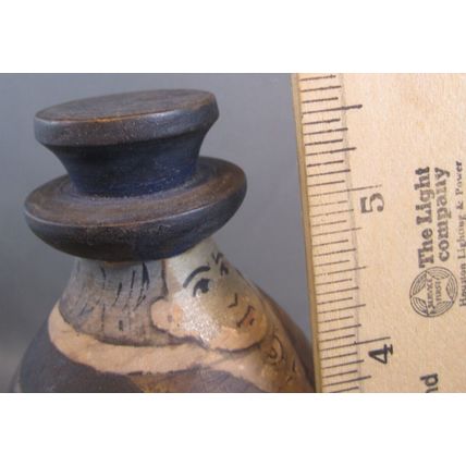 RARE Antique Painted Man Wooden TREENWARE TOBACCO TEA JAR CONTAINER PRIMITIVE