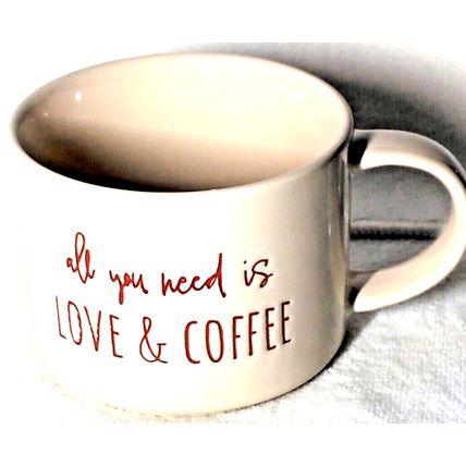 ALL YOU NEED IS LOVE & COFFEE Pink Stoneware Coffee Mug Red Letters