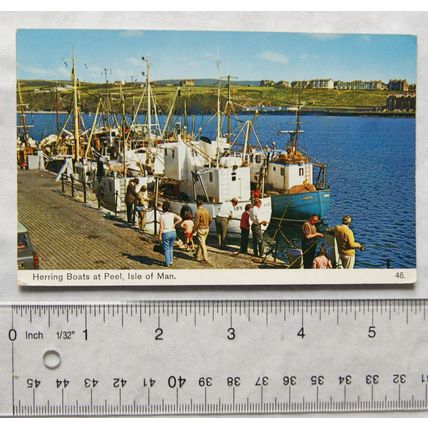 old postcard Herring Boats at Peel, Isle of Man