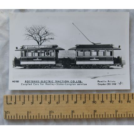 old postcard Potteries Electric Traction Co. Ltd Tram, Hanley - Stoke - Longton