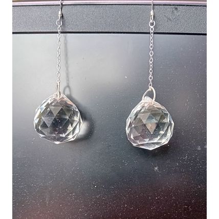 Silver Crystal Glass Globe Drop Earrings