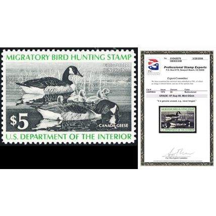 RW43, Mint XF/Superb NH $5 Duck Stamp - Graded 95 PSE Certificate Stuart Katz