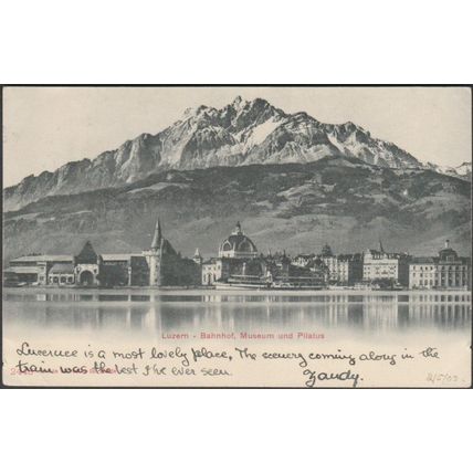Bahnhof, Museum und Pilatus, Luzern, 1902 - Photoglob AK
