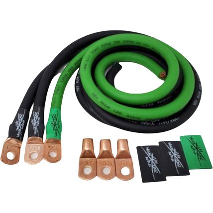 Sky High Oversized 1/0 Gauge AWG Big 3 Upgrade Green/Black Electrical Wiring Kit