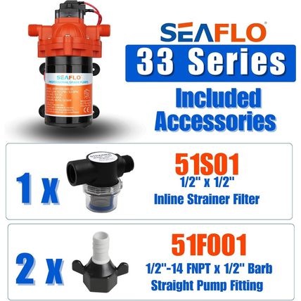 SEAFLO 33 Series DC Diaphragm Pump – 12V, 3.0 GPM, 45 PSI, Self-Priming, On-Dema