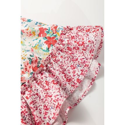 Pink Plus Size Floral Patchwork Ruffled Short Sleeve Blouse
