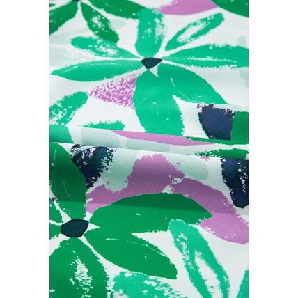 Green Floral Print Shirred Square Neck Loose Fit Mini Dress
