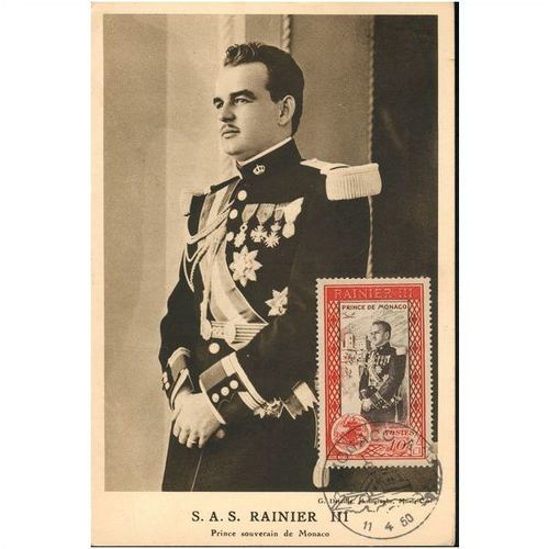 Monaco Postcard 1950 - Enthronement of Prince Rainier 111 + FDI Stamps