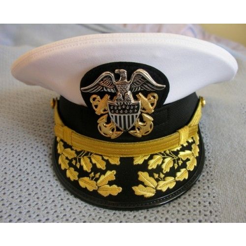 US NAVY COMMANDER ADMIRAL RANK WHITE HAT CAP NEW Sizes 56-57-58-59-60-61-62