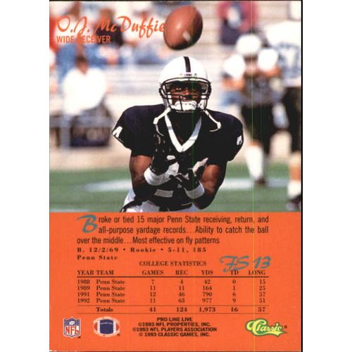 1993 Pro Line Live O J McDuffie Future Stars FS 13