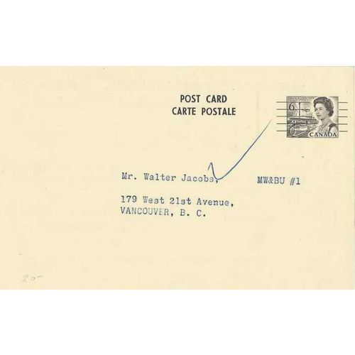 Canada. #P104h Postal Card Centennial USED Precancelled Mimeo