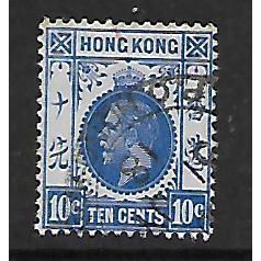 HONG KONG 1921 SG 124 10c BRIGHT ULTRAMARINE FINE USED