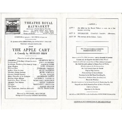 The Apple Cart by Bernard Shaw 1953 Theatre Programme - Noel Coward