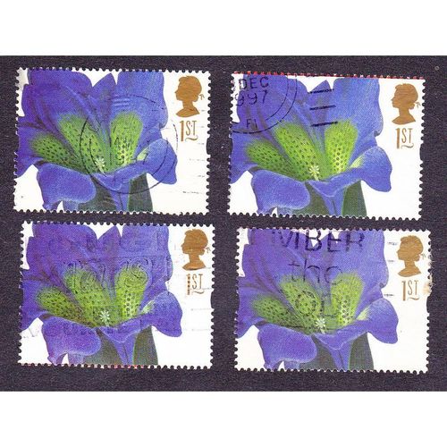 1997 Greetings, Flower Paintings, 1st Value. Gentiana Acaulis. Fine Used