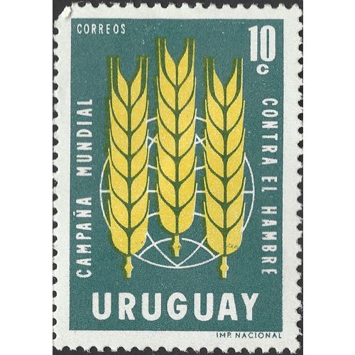 URUGUAY, Global campaign aganist hunger, blue-green 1963, 20c