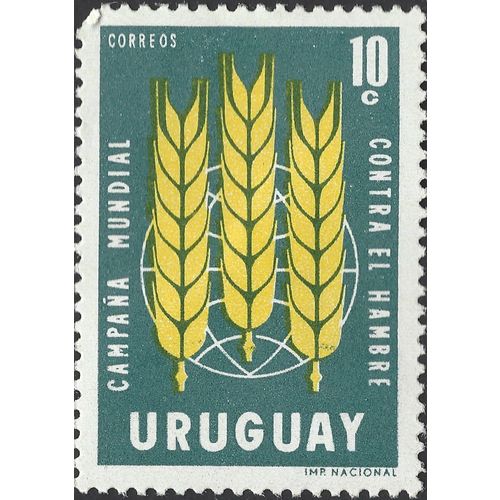 URUGUAY, Global campaign aganist hunger, blue-green 1963, 20c