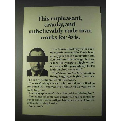 1966 Avis Rent-a-Car Ad - Cranky Rude Man Works For