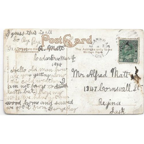 Cedarbrae, Ontario split ring cancel, 1914, York county