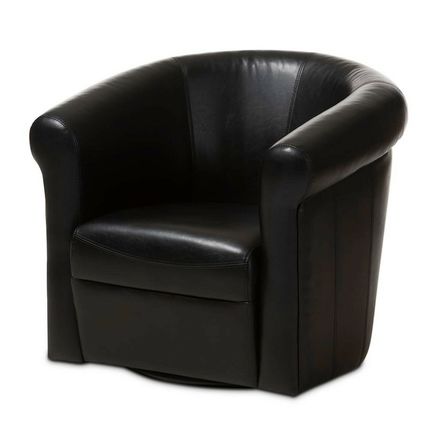 One Black Brown Faux Leather Modern Designer Accent Club Chair 360 Degree Swivel