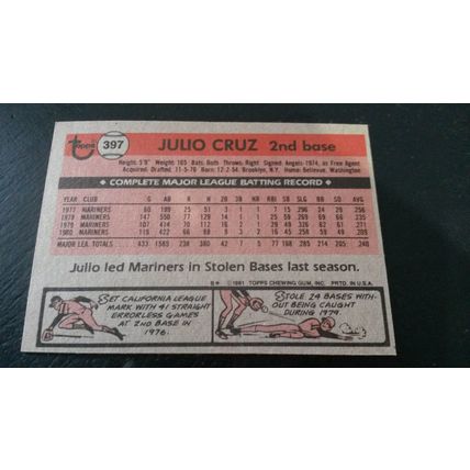 1981 Topps Card # 397 Julio Cruz Very Good-Excellent (4) Seattle Mariners