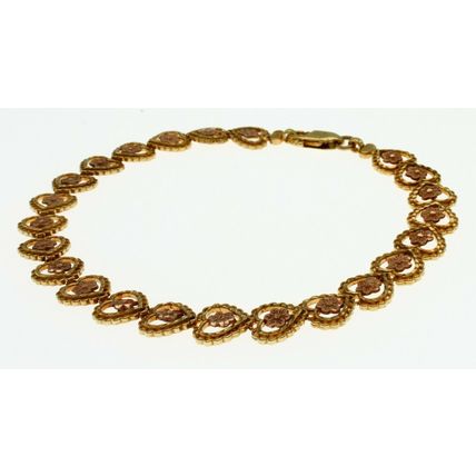 Solid 14K Gold Multi Tone Tri Color Flower in Heart Bracelet 9.9 Gr 8 Inch Long