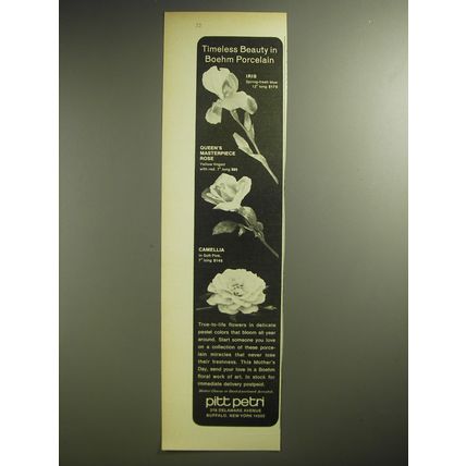 1974 Boehm Porcelain Iris, Queen's Masterpiece Rose, Camellia Advertisement