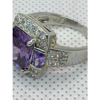Ring Crystal Purple and White Sterling Silver #001 USA Seller