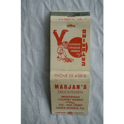 Old Matchbook cover Marjans Deli, Santa Monica, California