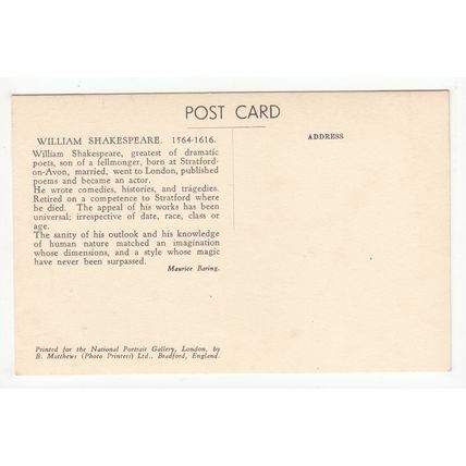 William Shakespeare Postcard National Portrait Gallery