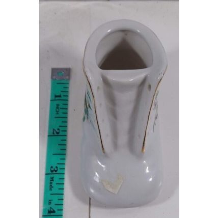 Miniature Porcelain Baby Shoe - Yellow-breasted chat on Flowering Branch