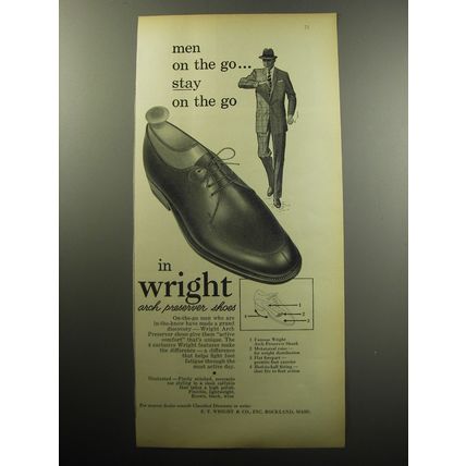 1957 Wright Arch Preserver Shoes Ad - Men on the go.. stay on the go