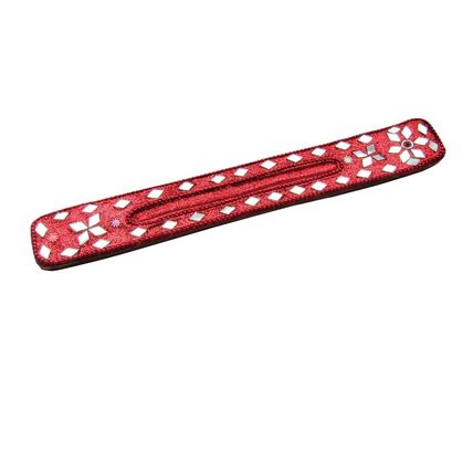Red Gliter and Mirror Wooden Ash Catcher 26cm Holder for 1 Incense Stick CL36