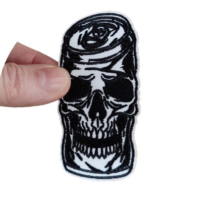 Drinks Can Skull Iron On Patch Embroidered Sew Biker 4.5 cm x 8.3 cm P099