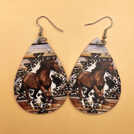 EARRINGS Western Pony Printed PU Leather Drop Earrings #712