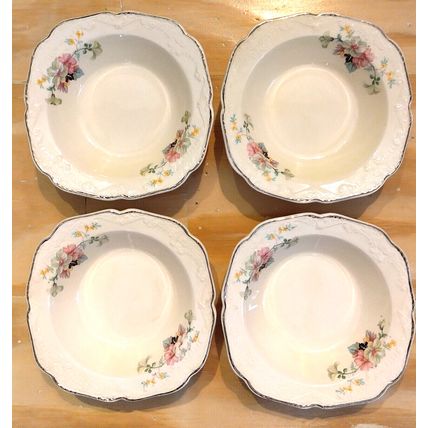 Vintage Papoco Fruit Bowl Pink Floral Pattern Circa 1930 By Paden City Set of 4