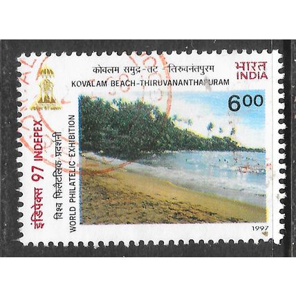 INDIA 1997 INDIPEX BEACH SCENE WORLD STAMP EXHIBITION KOVALAM 6R USED