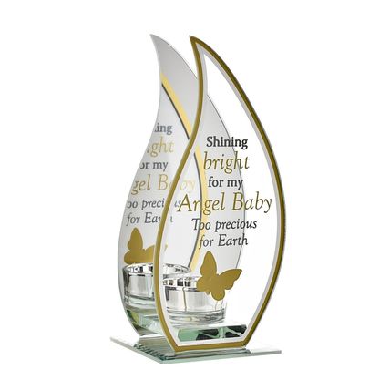 Baby Angel Glass Memorial Tealight Holder Glass Single 20 CM with Verse Grief