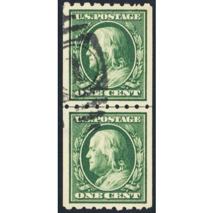390, Used 1¢ VF/XF Genuine Coil Line Pair * Stuart Katz