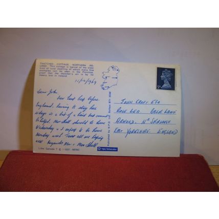 THATCHED COTTAGE, NORTHERN IRELAND used postcard dated 1969 =