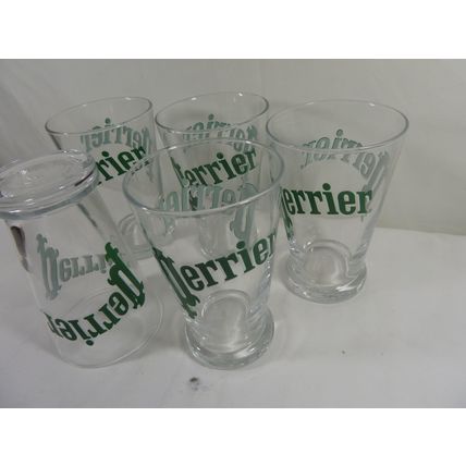 PERRIER 12 Oz Tumbler Water Glasses MARTIN ZSEKELY Vintage Set 5*